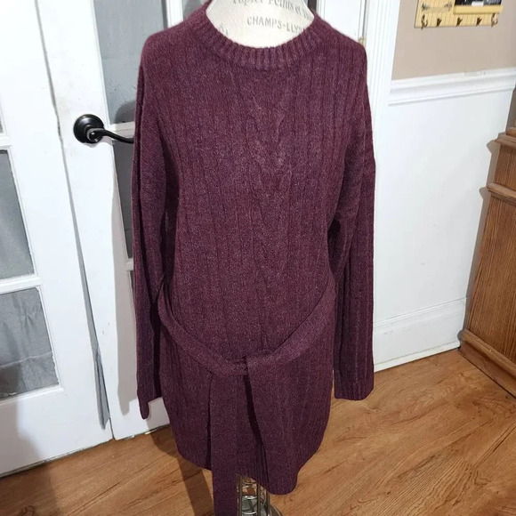 NWT Lulu's Womens Burgundy Cable Knit Mini Sweater Dress‎ XL - Picture 1 of 5